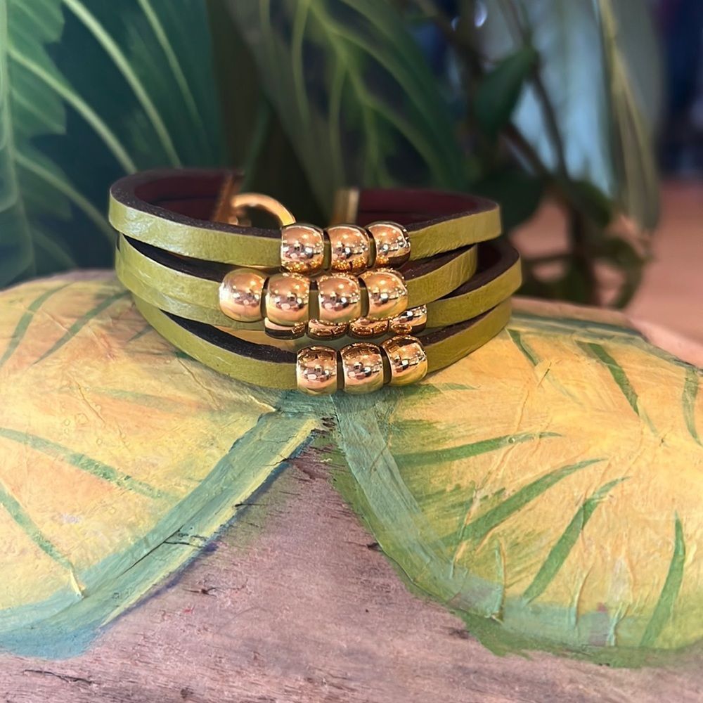 Green leather bracelet